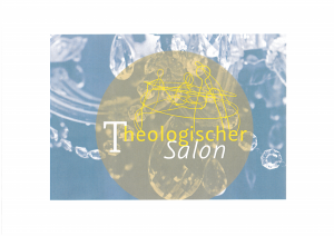 Kreis mit Schrift Theologischer Salon, darüber gedanklich verknüpfte Menschen