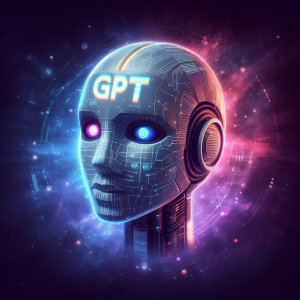 Roboterkopf auf dessen Kopf GPT steht
