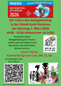 Kinderkirche in Groß-Bieberau um 10 Uhr bis 12.30 Uhr zum Thema des Weltgebetstags