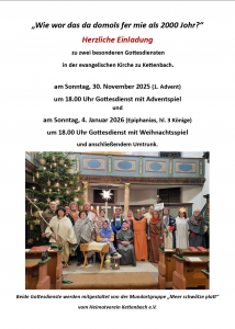 Foto der Mundartgruppe verkleidete als Hirten und Co. im Altarraum