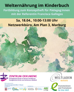 Flyer mit Illustration einer Weltkarte