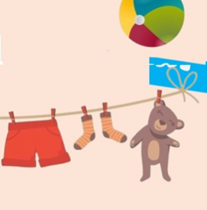 Wäscheleine mit Kinderkleidung