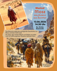 Plakat zum Musical, das verkleidete Kinder auf Wüstenwanderung zeigt