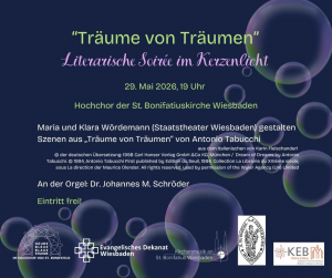 Zwischen Seifenblasen wird der Abend angekündigt
